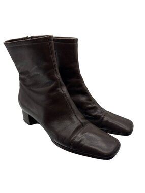 Adrienne Vittadini Brown Leather Ankle Boots With Square Toe size 6